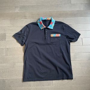 Versace - Black Pattern Print Polo (M)